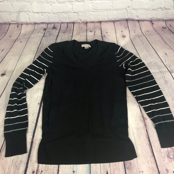 LOFT Tops - Loft Black Casual Striped Long Sleeve Tops V Neck